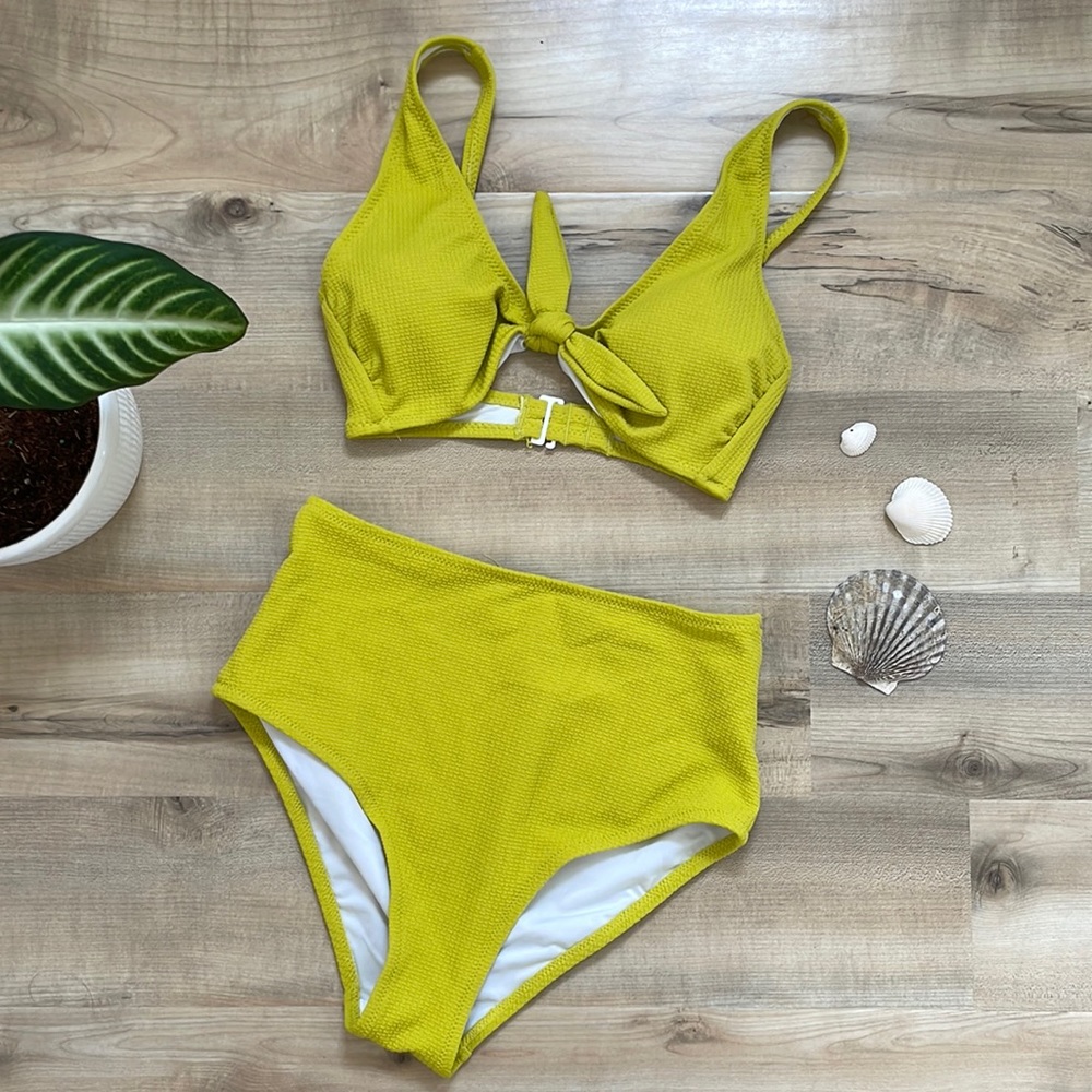 Lime green high waisted bathing suit